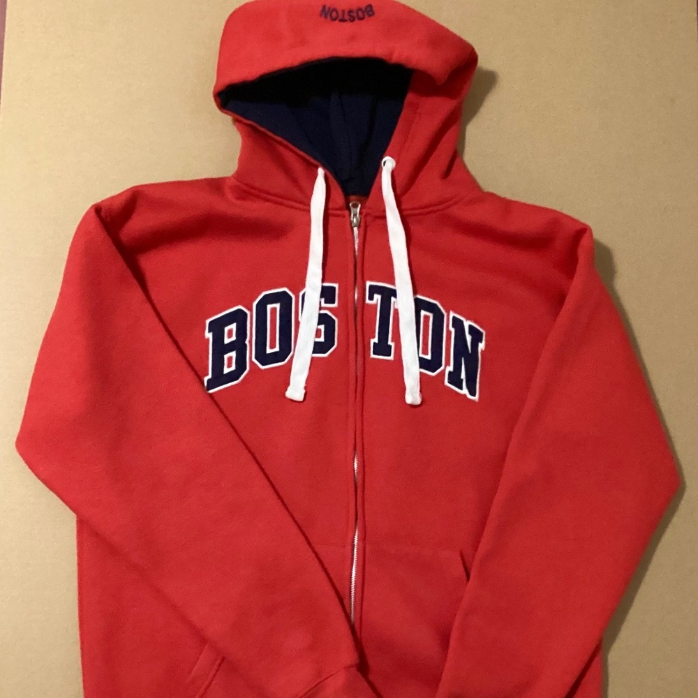 Boston Sweatshirt Full Zip Closure Black Appliqué Letters Bay State Apparel, L